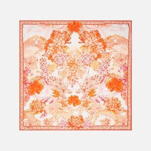 CAMILLA “Dragon Mother” orange white floral silk square scarf belt top headwrap